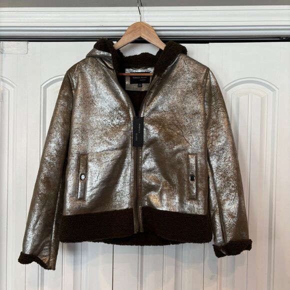 Rebecca Elliot Metallic Gold And Brown Hooded Jacket Size Small - Picture 1 of 6